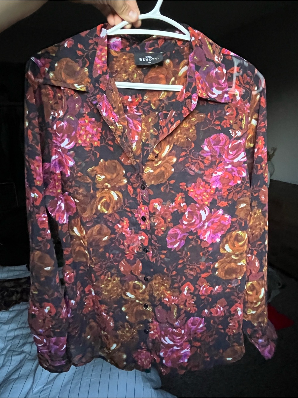 Floral Button-Down Shirt - Brown & Pink